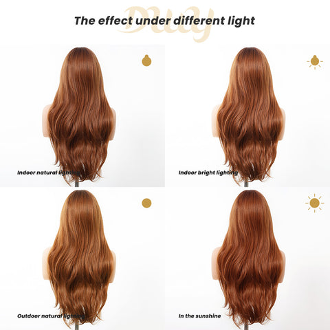 Alisia-DWY Lace Front T-Part Long Curly Orange Synthetic Wig With Side Bangs