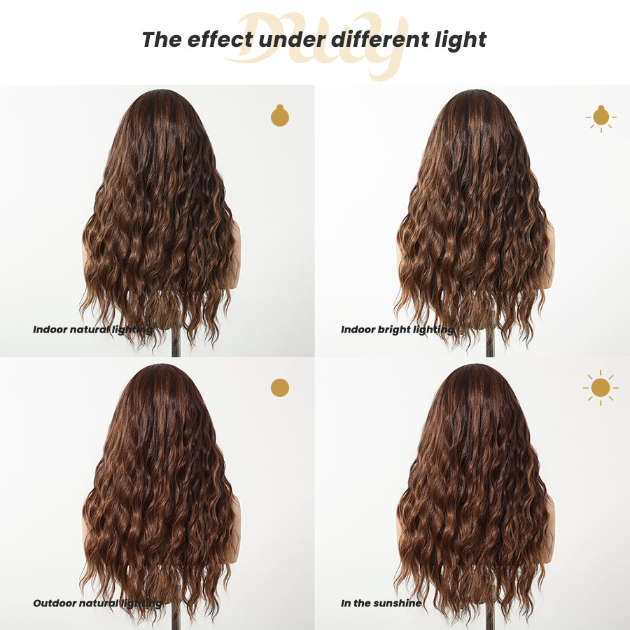 DWY Brown Mixed Synthetic Hair T-Part Lace Wig with Middle Parting