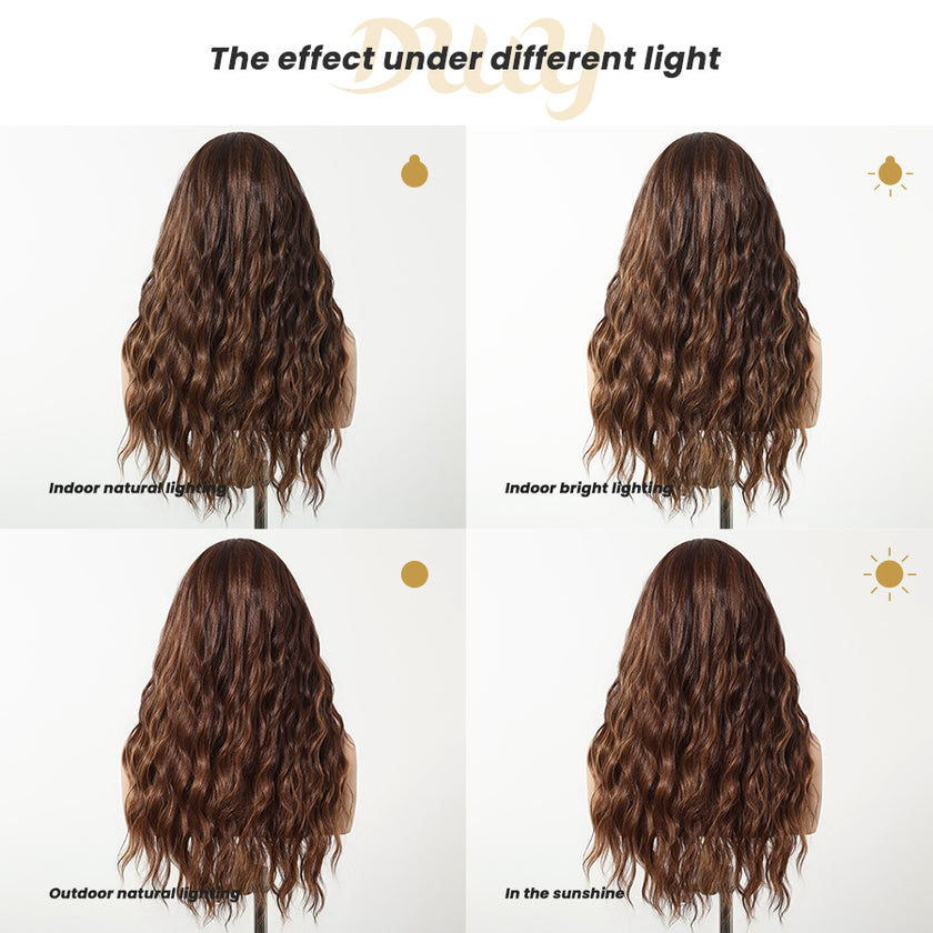 DWY Brown Mixed Synthetic Hair T-Part Lace Wig with Middle Parting