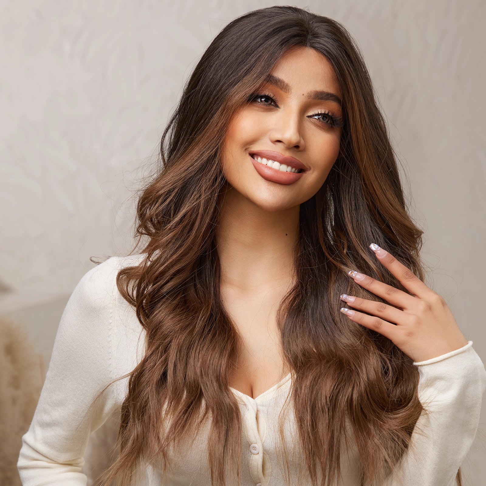 DWY Lace front 24 Inch ombre flax brown long curly wig for women DWY-BL66010-2