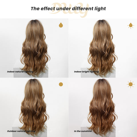 Loni-New Arrival DWY Machine Made Long Wave Light Brown Glueless Synthetic Wig
