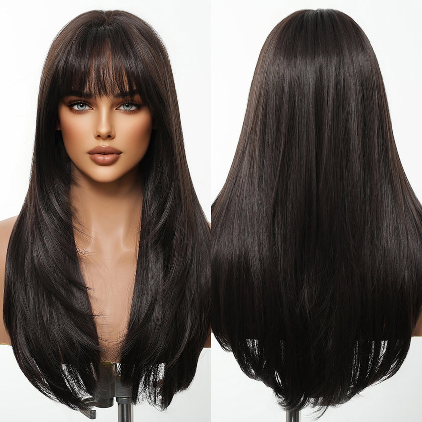 Mindy-DWY Short-length Straight Blonde Realistic LargeArea Scalp Layer-cut Hair Glueless Synthetic Wig for Women 24 Inches