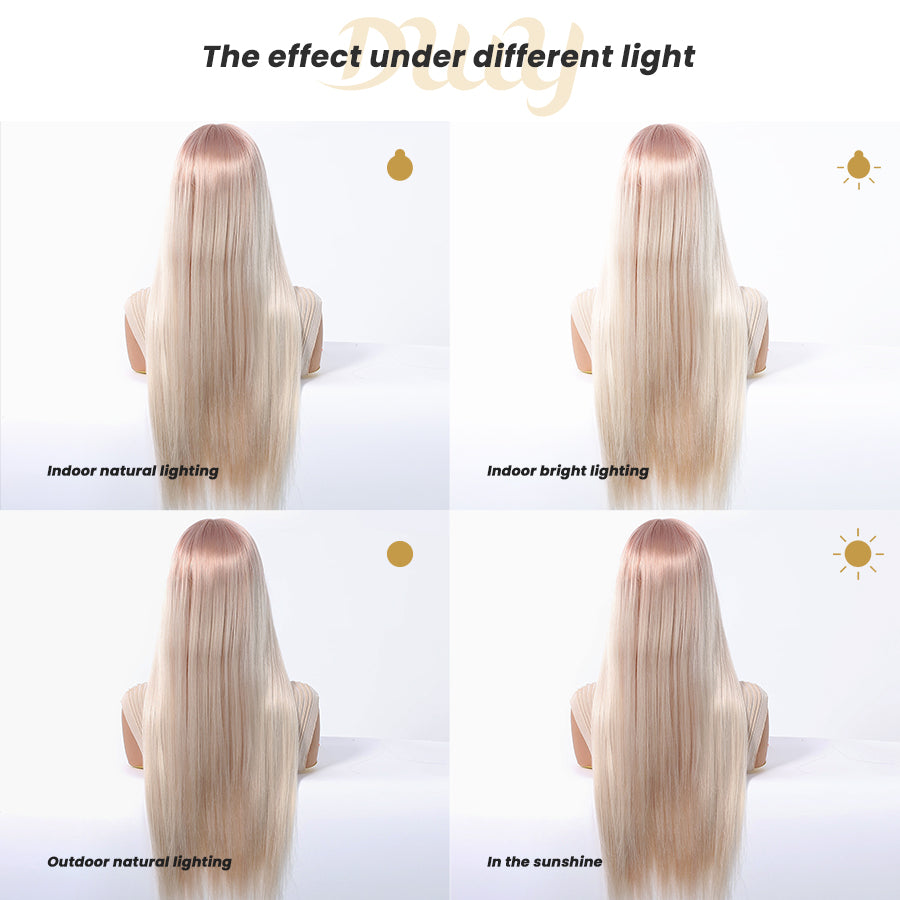 [CLEARANCE SALE] Aisha-DWY T Part Lace Front Pink Blonde Long Straight Glueless Synthetic Wig for Women 28 Inches