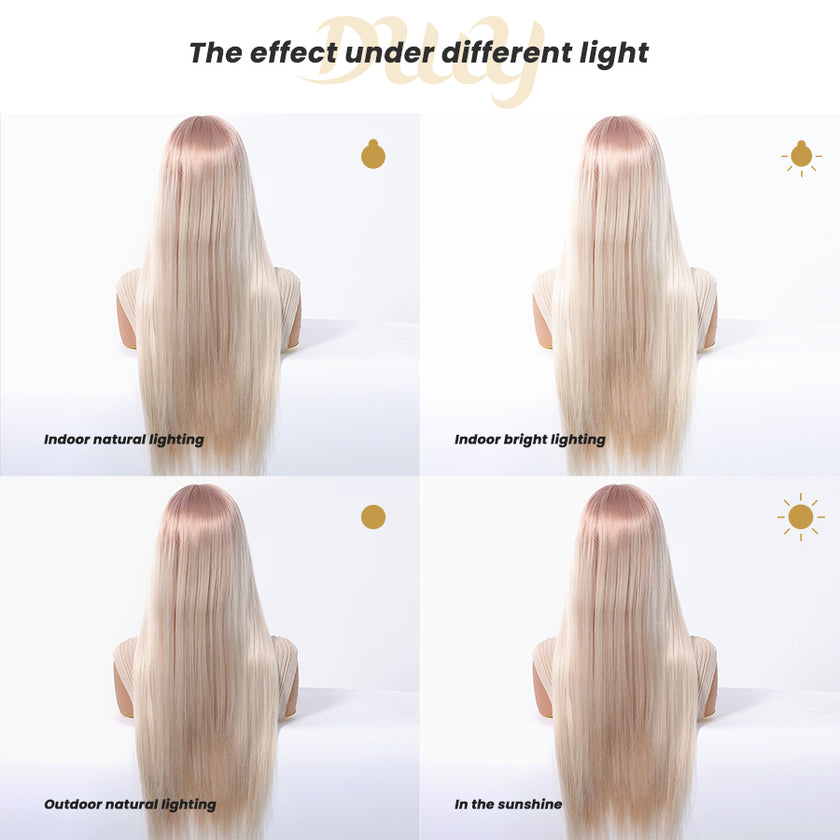 [CLEARANCE SALE] Aisha-DWY T Part Lace Front Pink Blonde Long Straight Glueless Synthetic Wig for Women 28 Inches