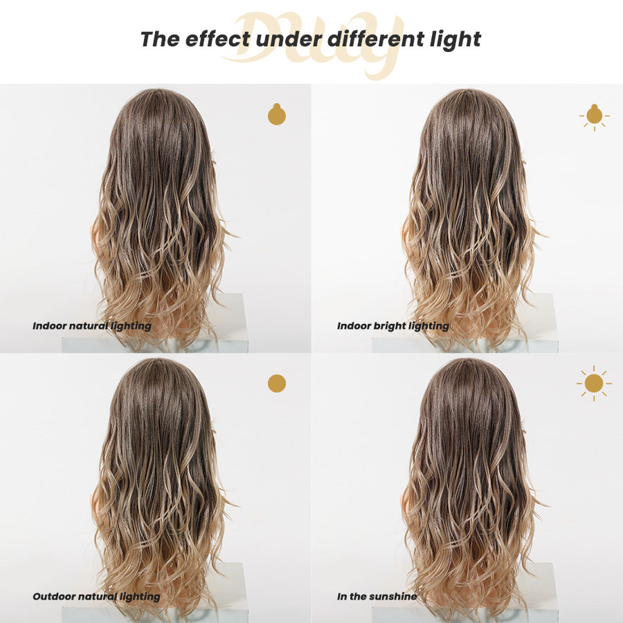 Reese C-DWY Mid-Length Curly Ombre Blonde with Highlights Glueless Synthetic Wig