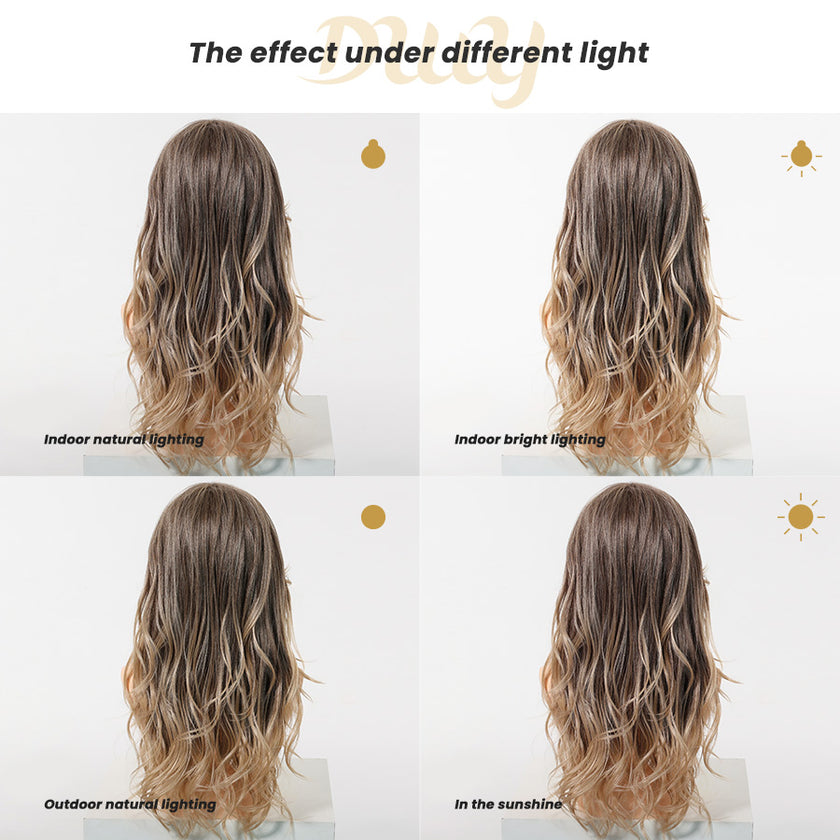 Reese C-DWY Mid-Length Curly Ombre Blonde with Highlights Glueless Synthetic Wig