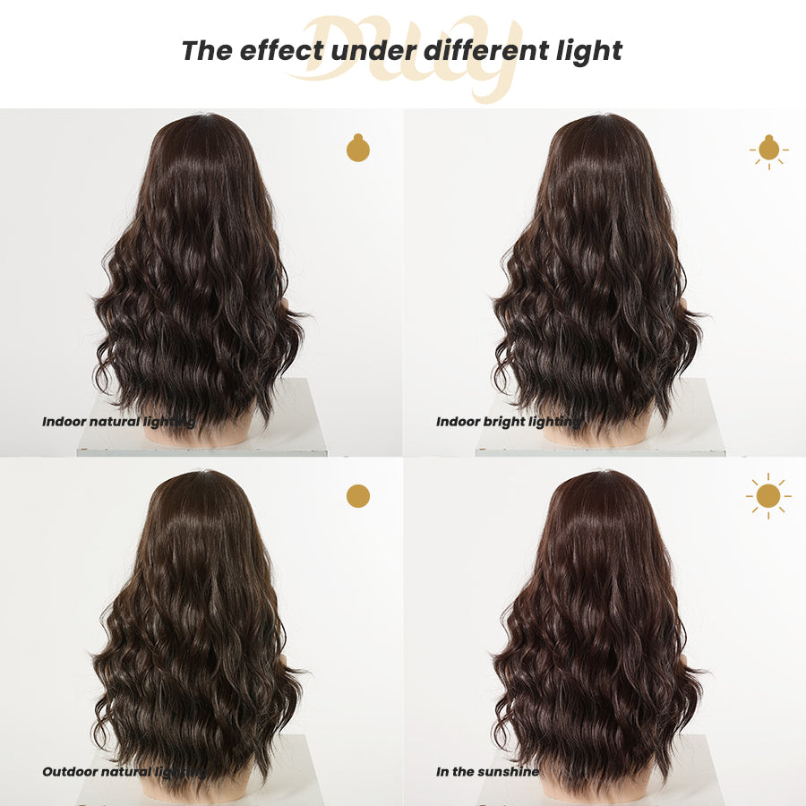 Nola H-DWY T-Part Lace Wig Long Curly Wigs Brown with Highlights Glueless Synthetic Wig