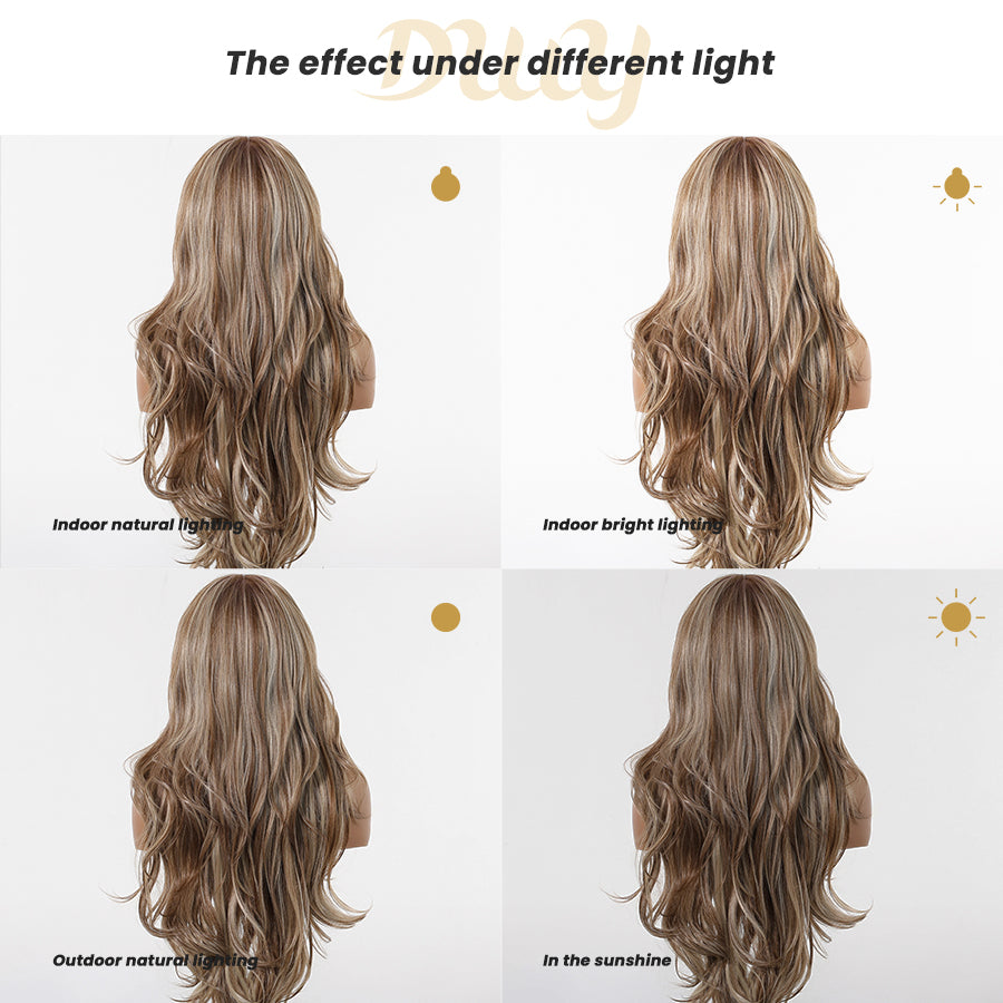 Jasmine-DWY 13×6 Lace Front Free Part Brown With Blonde Highlights Tresses Wavy Synthetic Wig 111