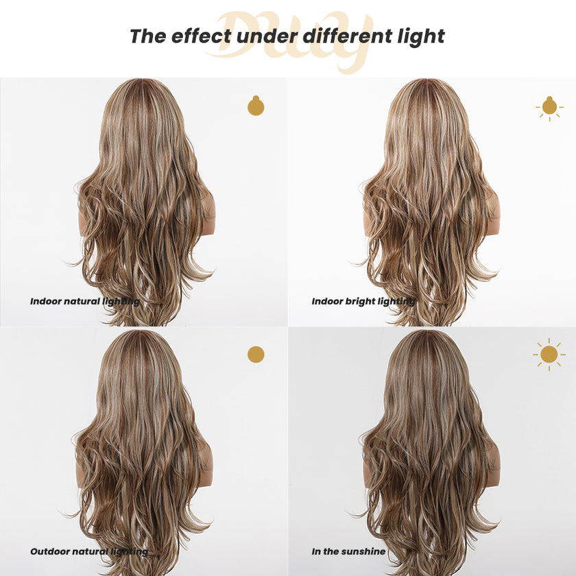 Jasmine-DWY 13×6 Lace Front Free Part Brown With Blonde Highlights Tresses Wavy Synthetic Wig 111