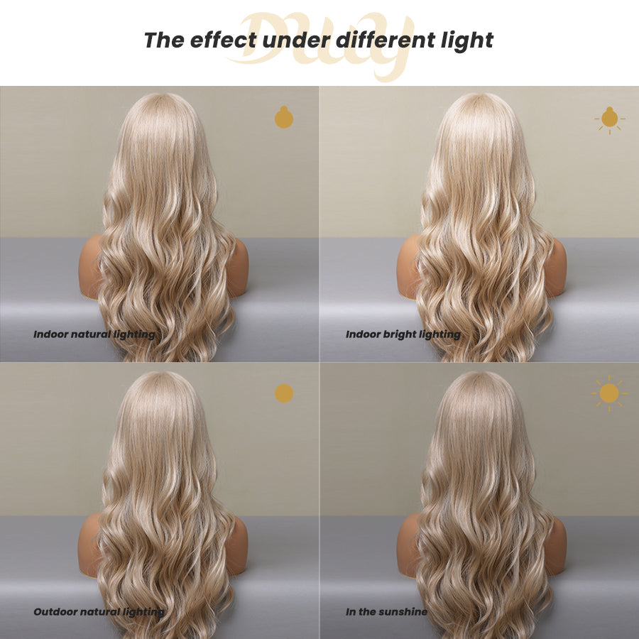 Caroline-DWY Lace Front Middle Part Long Wavy Light Blonde Glueless Synthetic Wig for Women 26 Inches
