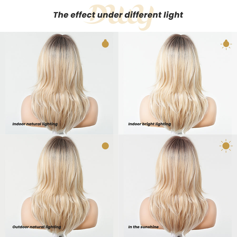 Paloma C-DWY【Gen 2 Large Realistic Scalp】Mid-Length Wavy Rooted Blonde with Bangs Glueless Synthetic Wig