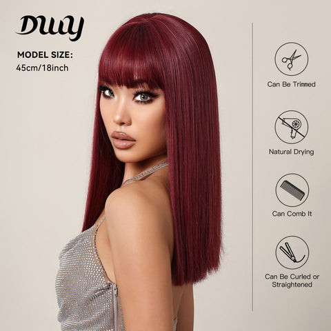 Long straight red wigs with bangs wigs for women for daily life LC477-1
