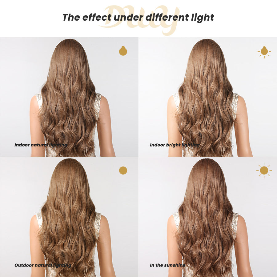 (Us Only)Sunday-DWY Light Caramel Blonde Tresses Wavy Synthetic Wig With Bangs