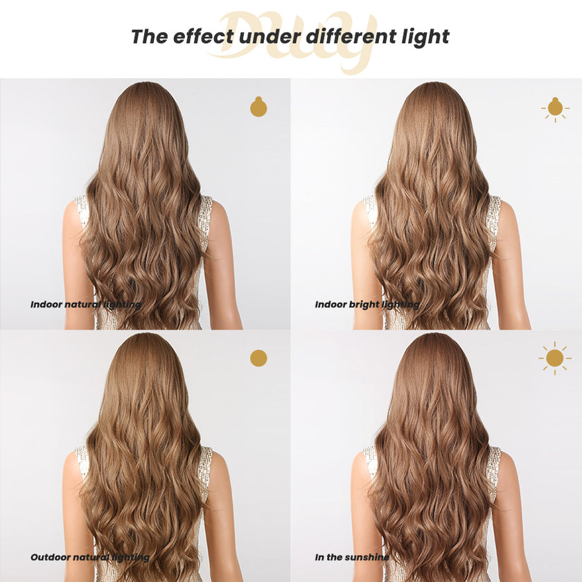 (Us Only)Sunday-DWY Light Caramel Blonde Tresses Wavy Synthetic Wig With Bangs