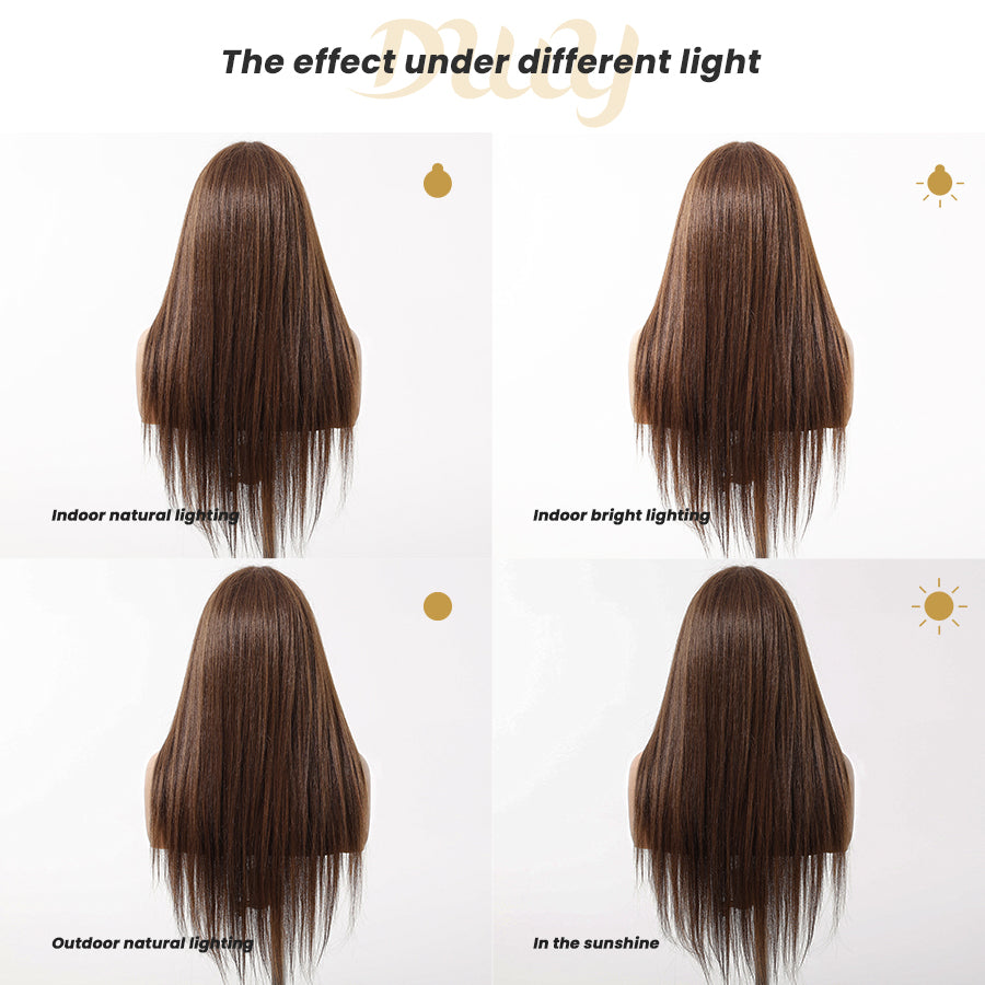 Paisley H-DWY Lace Front Middle Part Long-Length Straight Tea Brown Glueless Synthetic Wig