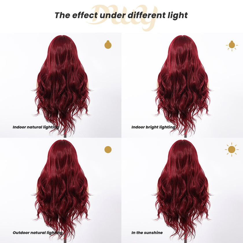 ROXY DWY Red Long Middle Lace Parting Wavy Synthetic Wig