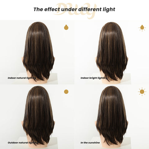 Ruby-DWY Mono Lace Front Free Part Mid-Length Silky Straight 20 Inches Hazelnut Glueless Synthetic Wig