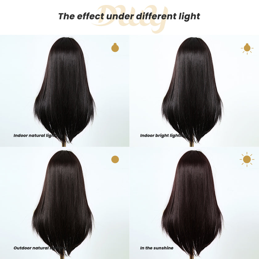 Katie-DWY Long-length Sliky Stright Black with Bangs Glueless Synthetic Wig