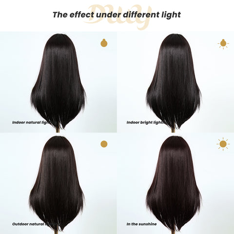 Katie-DWY Long-length Sliky Stright Black with Bangs Glueless Synthetic Wig