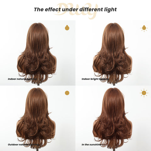 Tansy-DWY Machine Made Light Brown Long Wavy Glueless Synthetic Wig