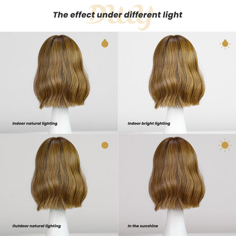 Nia- DWY Mono SkinWeft Free Part Short Curly Caramel Glueless Synthetic Wig