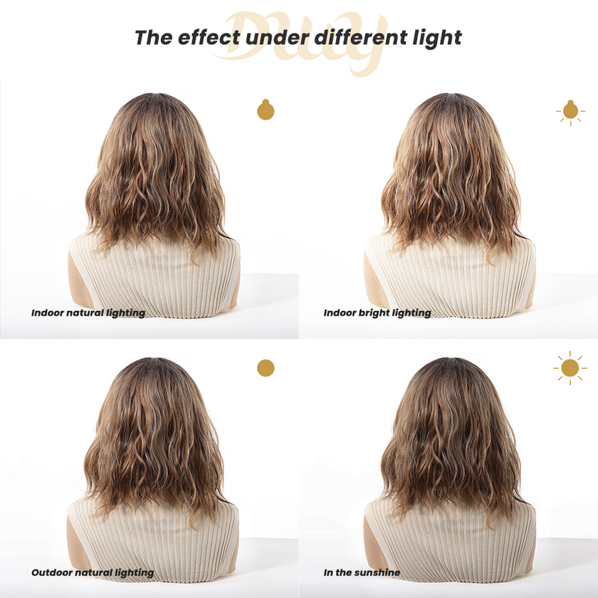 Rae-DWY T-Part Lace Front Shoulder Length Ombre Brown Bob Glueless Synthetic Wig