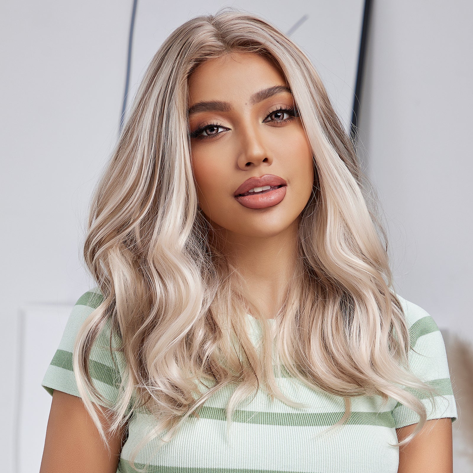 DWY Lace front 16 Inch light white mixed brown short curly wig for women DWY-BL11026-1