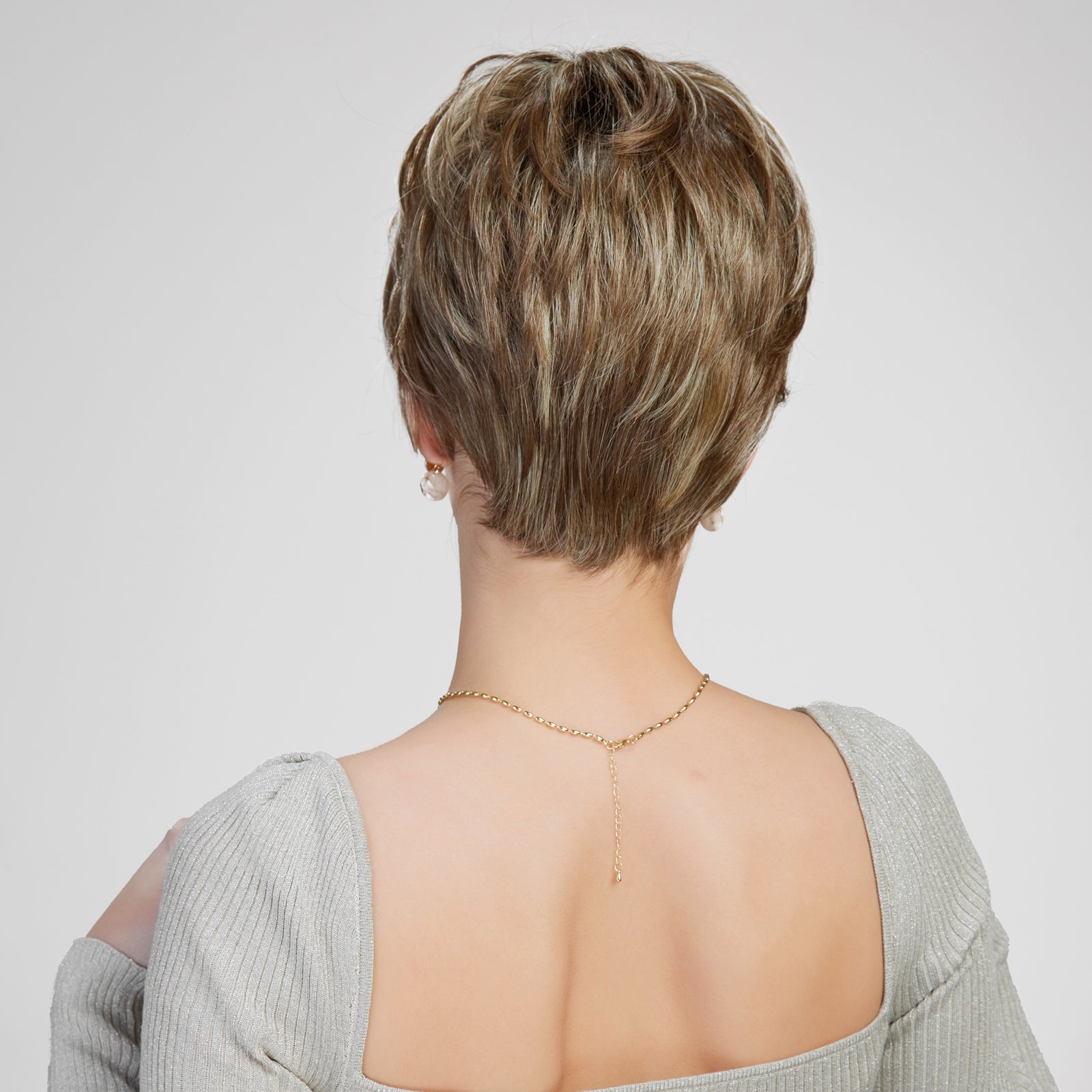 Bella-DWY Mono Lace Front Free Part Ash Brown Short Pixie Synthetic Wig