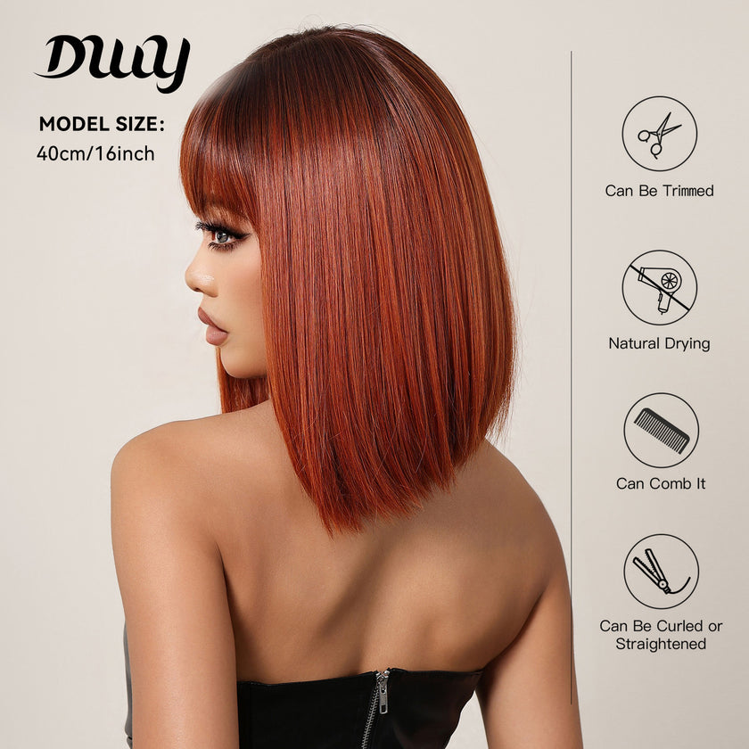 Olivia-DWY Rooted Orange Straight Synthetic Wigs With Bangs