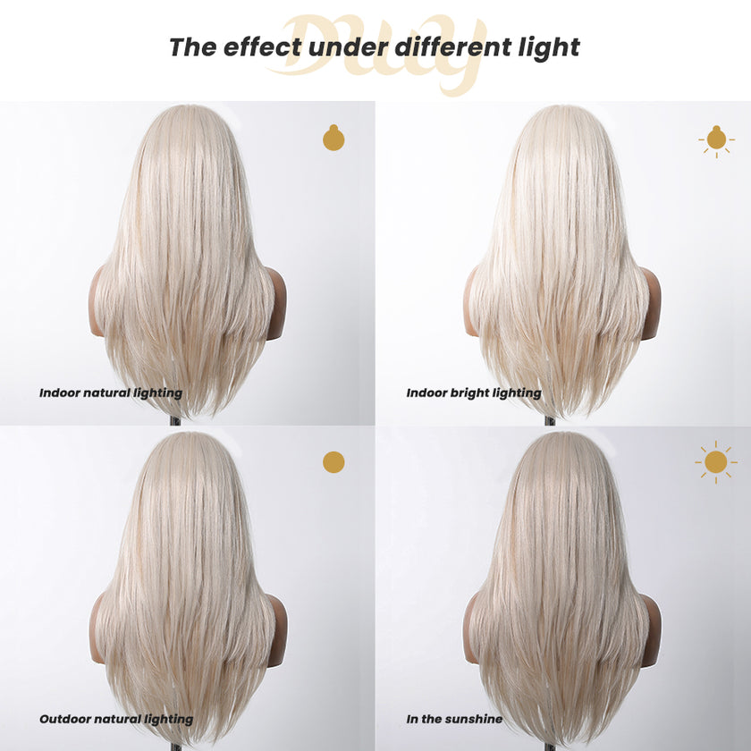 Chicago-DWY Lace Front 13×6 Free Part Arctic Blonde Highlight Natural Wavy Synthetic Wig