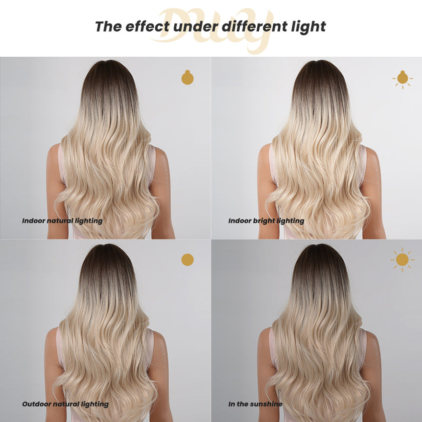 Zana-DWY Wavy Rooted Light Blonde Tresses Synthetic Wig With Bangs