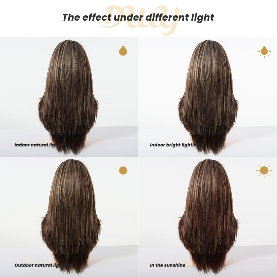 Marion-DWY MiraScalp Middle-length Light Brown Layered with Highlights Glueless Synthetic Wig