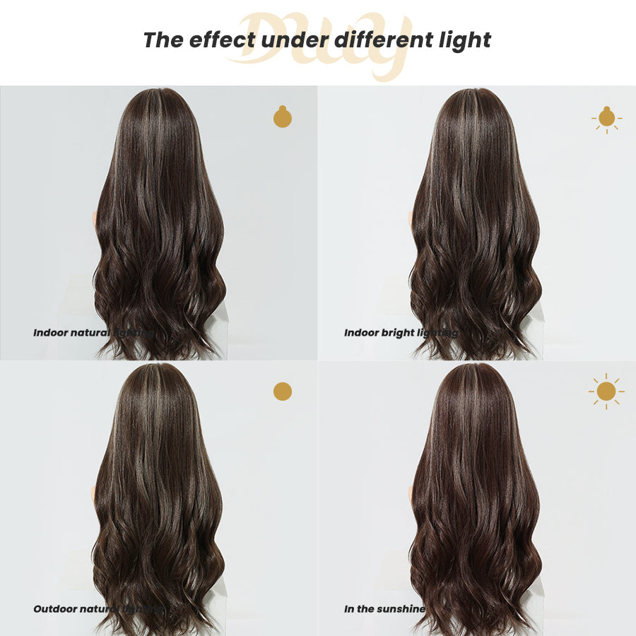 DWY Free Part Long Length Wavy Brown Hair Wig