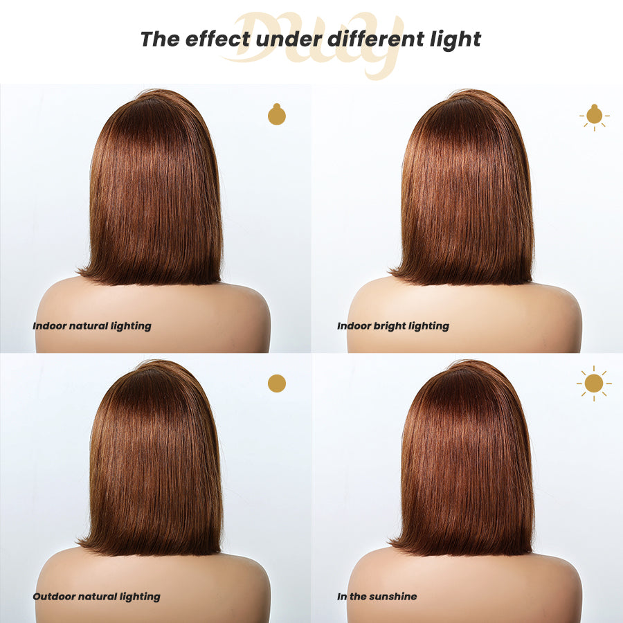 Lillie H-DWY Human Hair Pre Plucked Bob Hair 13*6 Natural Textured Hair Invisible HD Lace Frontal Wig for Women 13 nches
