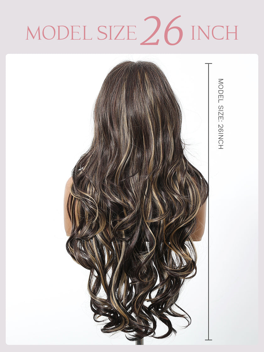 Valentina- New Arrival DWY 13×6 Lace Front Free Part Long-Length Curly Brown with Highlights Glueless Synthetic Wig