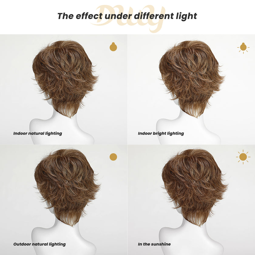 (Us Only)Aria-DWY Mono Lace Front Free Part Brown Short Pixie Synthetic Wig