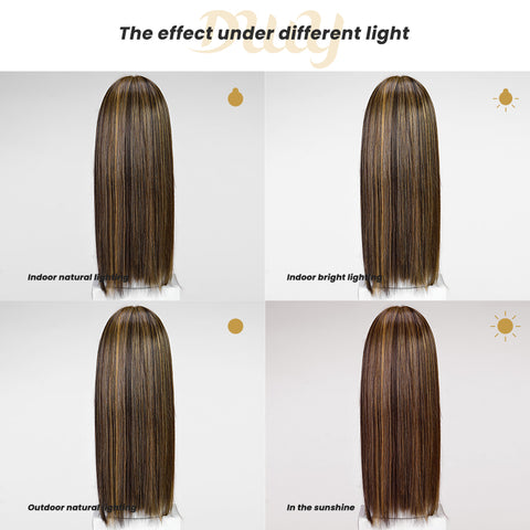 Maya-DWY Mono Lace Front Free Part Long Straight Balayage Brown Synthetic Wig