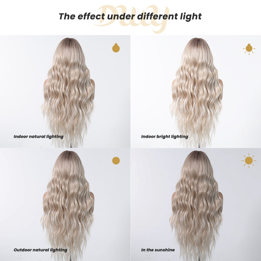 Grace-DWY Lace Front 13x6 Free Part Platinum Blonde Natural Wavy Tresses Synthetic Wig