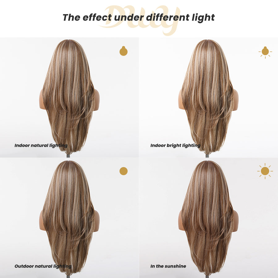 (Us Only)Joanna-DWY 13*6 Freepart Libera  Lace Brown Highlighted Layered Synthetic Wig
