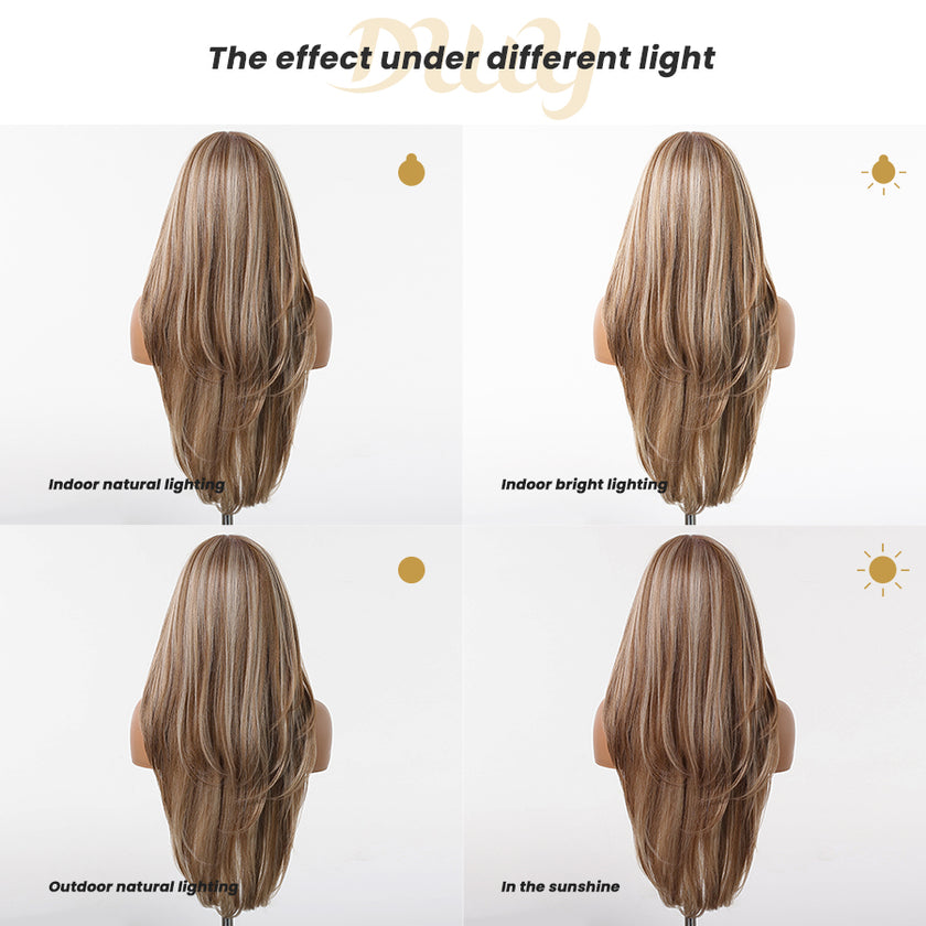 (Us Only)Joanna-DWY 13*6 Freepart Libera  Lace Brown Highlighted Layered Synthetic Wig