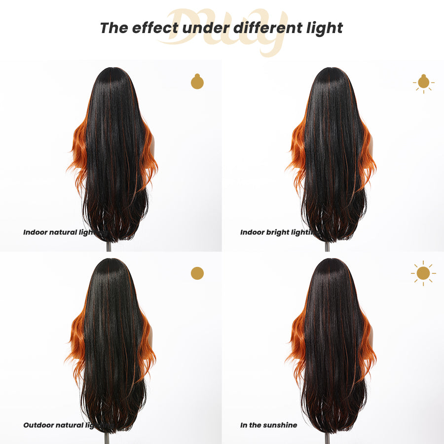 Mina C-DWY Lace Front Middle Part Long Body Wavy Orange Ombre Glueless Synthetic Wig