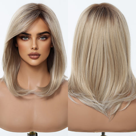 【Early Black Friday】Dwy Natural Layered Blonde Shoulder-Length Wig - Rooted for Natural Elegance