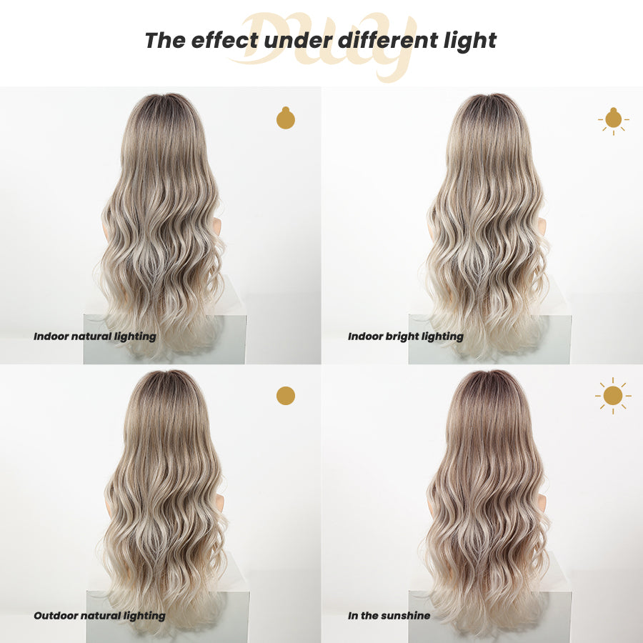 Eden-DWY Ombre Blonde Wavy Synthetic Wig With Bangs