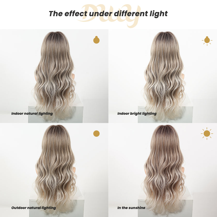 Eden-DWY Ombre Blonde Wavy Synthetic Wig With Bangs