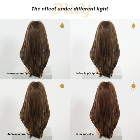 Tina- DWY NEWIN Long-length Layer-cut Straight with Air Bangs Linen Brown with Highlights Glueless Synthetic Wig
