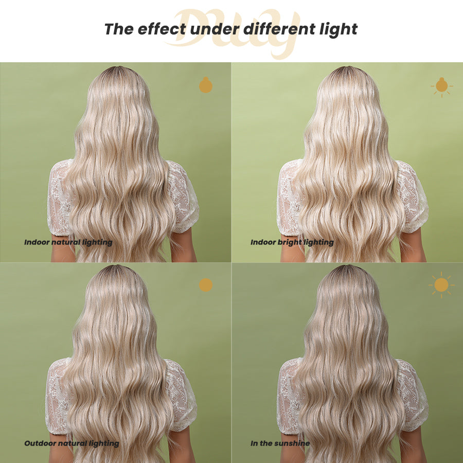 Teresa-DWY Lace Front T-Part Rooted Brown Blonde Long Wavy Synthetic Wigs