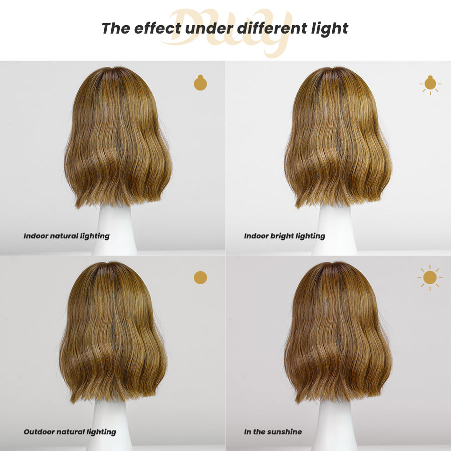 Nia- DWY Mono SkinWeft Free Part Short Curly Caramel Glueless Synthetic Wig