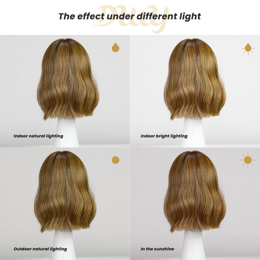 Nia- DWY Mono SkinWeft Free Part Short Curly Caramel Glueless Synthetic Wig