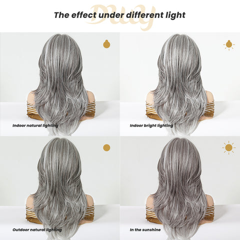DWY Gary-DWY 13x6 Librea Lace Front Wig 18 Inches White Gray Highlights Glueless Synthetic Wig