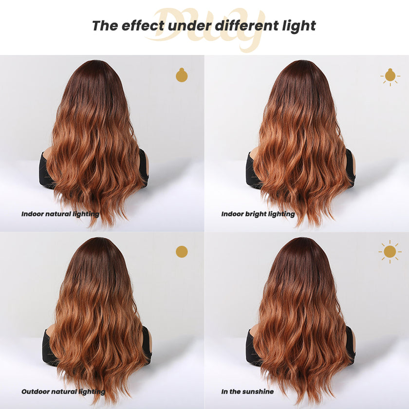 Eva - DWY Mid-Length Ginger With Dark Roots Curly Glueless Synthetic Wig 20 Inch